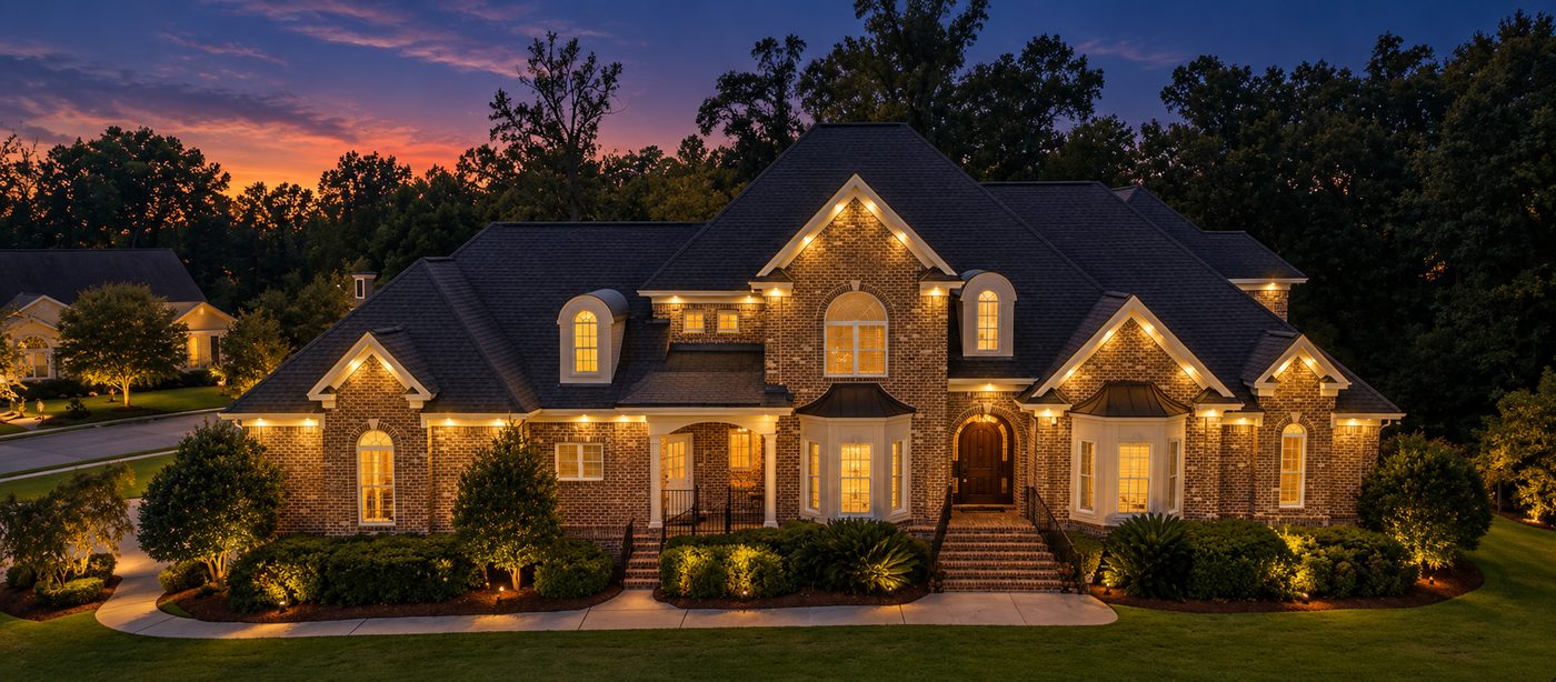 Warm white lighting visualization on the front of a house